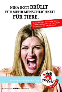 Schauspielerin Nina Bott brüllt für Vier Pfoten